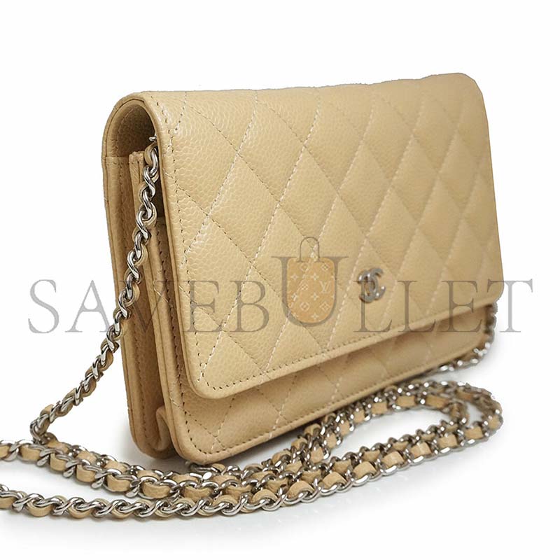 CHANEL CLASSIC COCO MARK WALLET ON CHAIN SHOULDER BAG IN CAVIAR LEATHER WITH SILVER HARDWARE AP0250 (19*13*3cm)